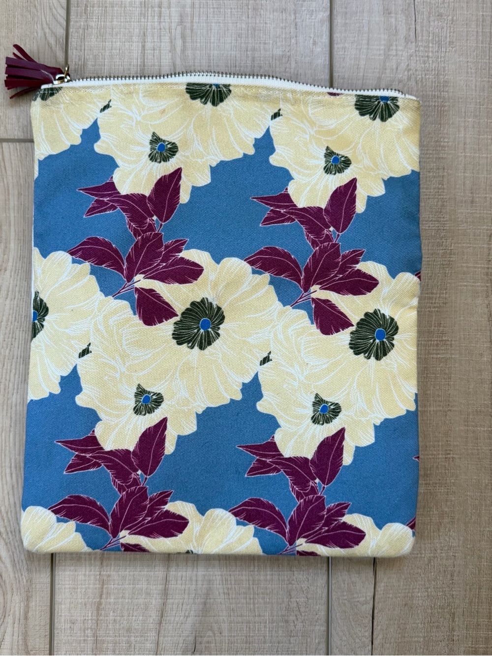 Anthropologie Blue Floral Clutch with Cream and Berry Accents